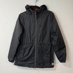 Carhartt Women's Rockford Jacket Rain Coat Black Hooded Small Cinch Waist Shell